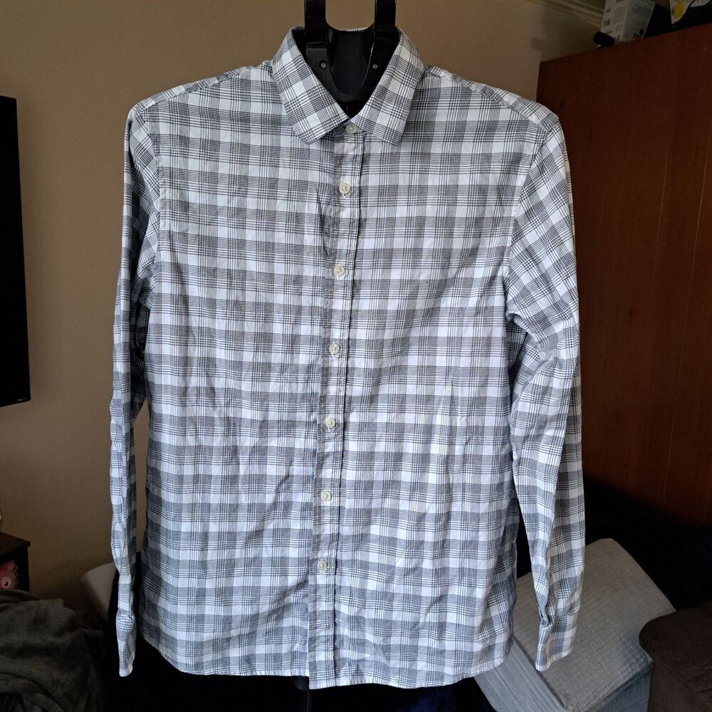MICHAEL KORS Mens Long Sleeve Button Down Shirt blue striped Classic Fit Medium